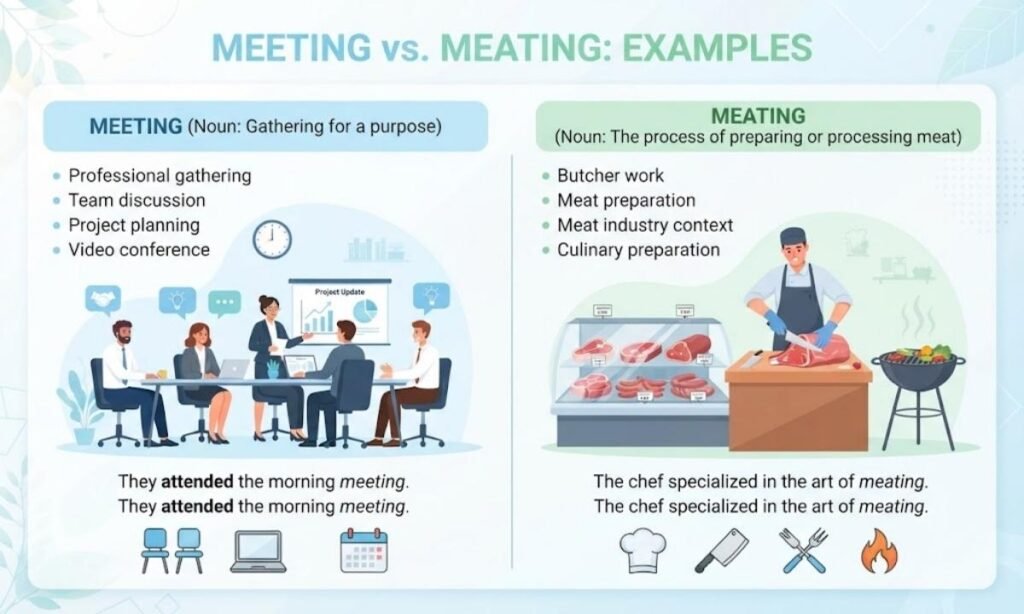 Meeting vs Meating Examples