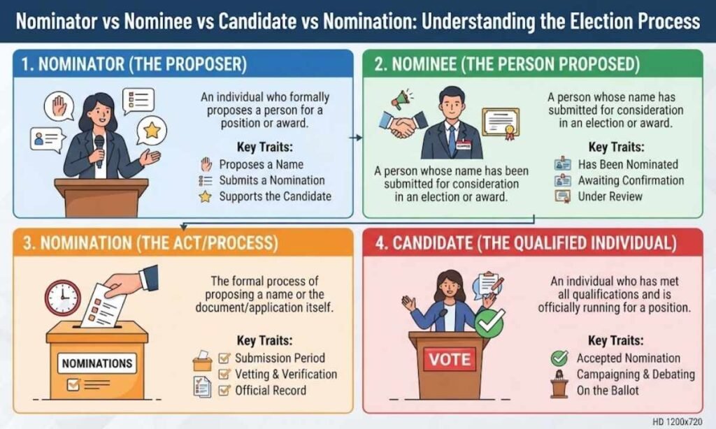 Nominator vs Nominee vs Candidate vs Nomination
